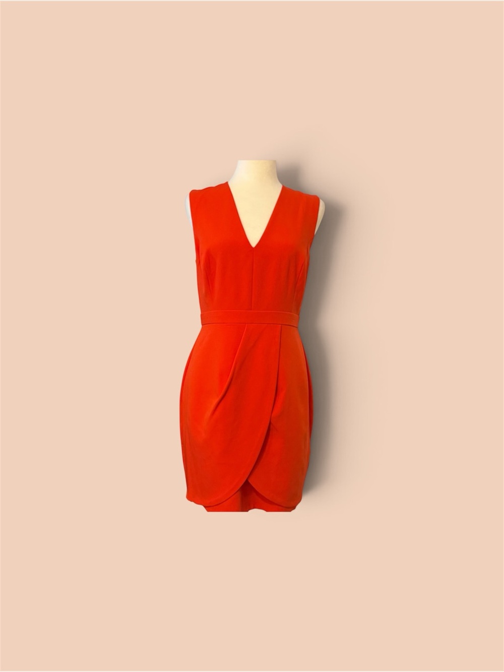 BCBGMAXAZRIA Orange Red Tulip Wrap Mini Dress V Neck Size 6